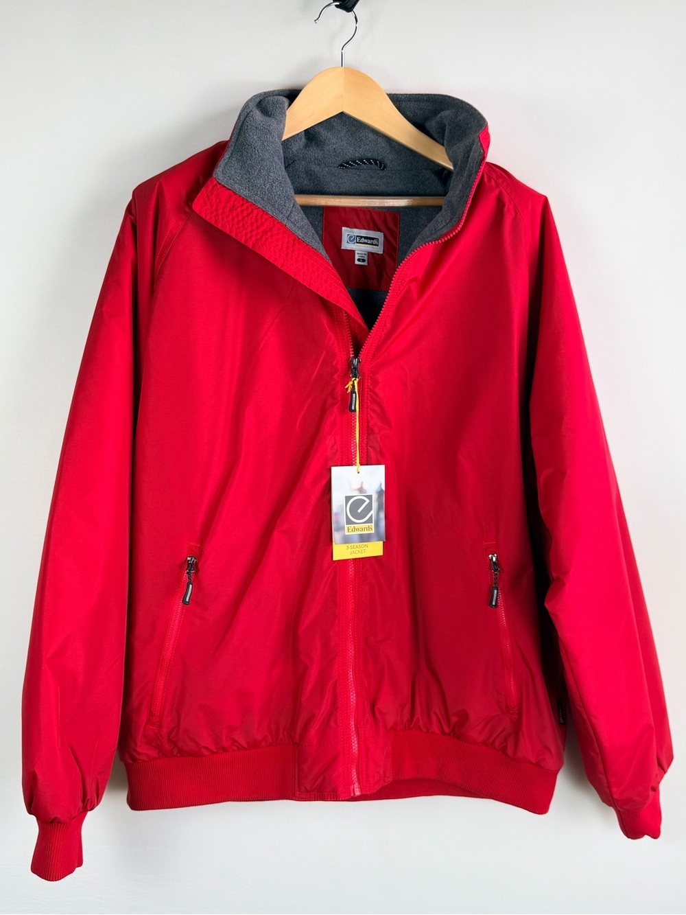 Edwards 3 Season Jacket Men’s Large Red Fleece Lined Water Resistant NWT